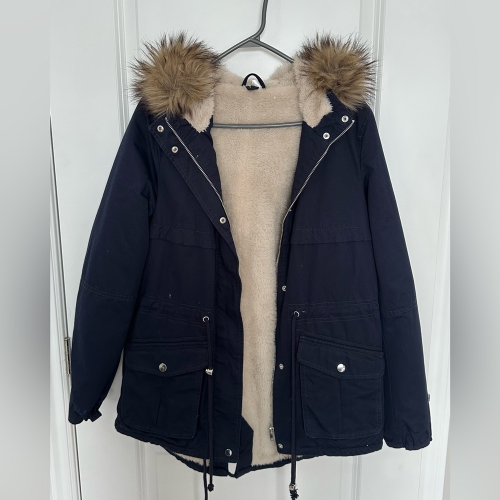 Pile-lined Parka H&M Women Jacket Dark Blue